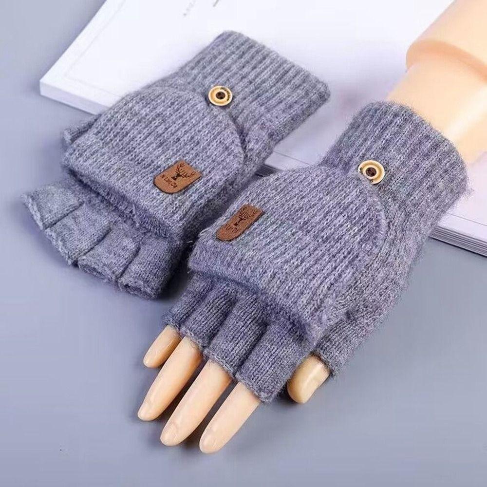 Thick Knitted Gloves Solid Color Men Wool Mittens Simple Fingerless Gloves Male