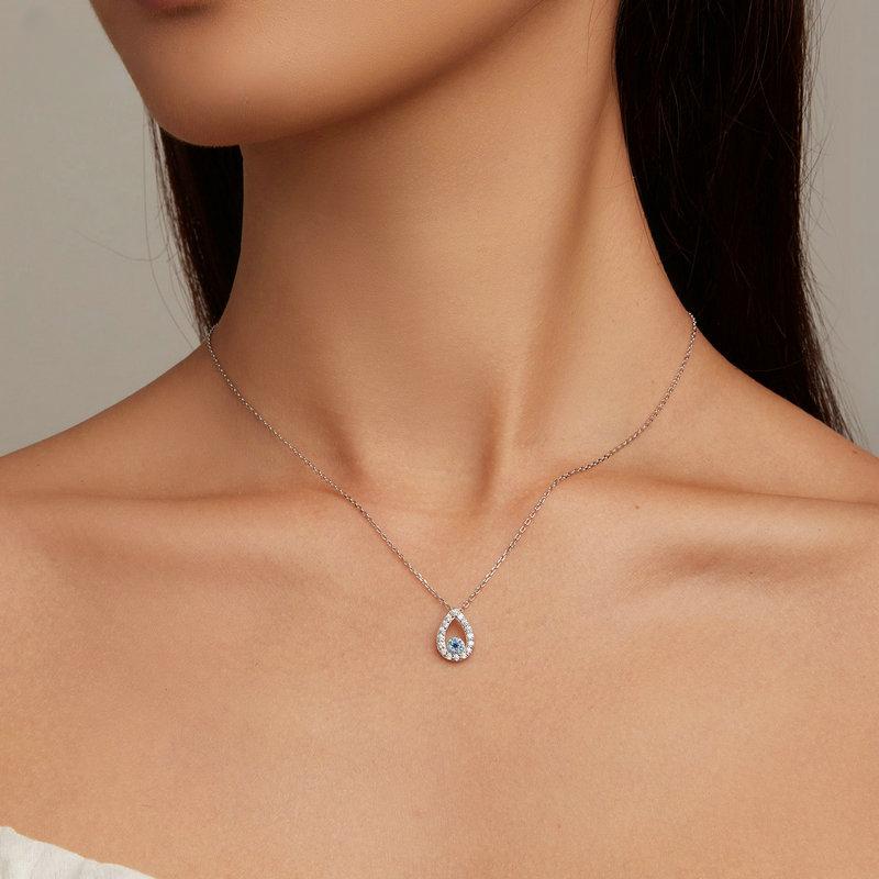 S925 Sterling Silver Water-drop Shape Blue Zircon Devil's Eye Pendant Necklace for Women Classic Neck Chain Jewelry