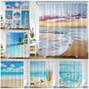 Dusk Sea Wave Beach Shower Curtains Creative Splicing Starfish Sailboat Blue Wooden Board Landscape Home Decor Bathroom Curtai