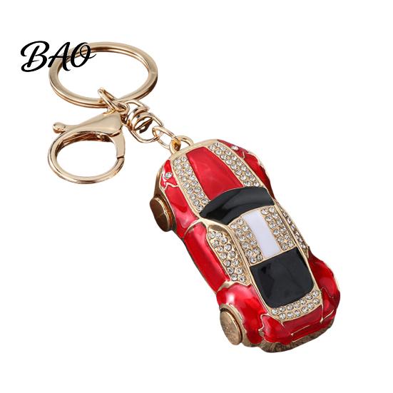 Cute Backpack Charm Sports Car Keychain with Sparkling Rhinestones, Durable Zinc Alloy Luxury Accessories Stylish Pendant, Decorative Compact Key Ring