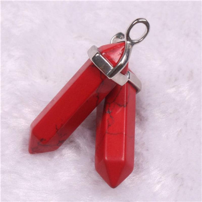 Bohemian Style Agate Crystal Quartz Hexagonal Bullet Pendant Necklace