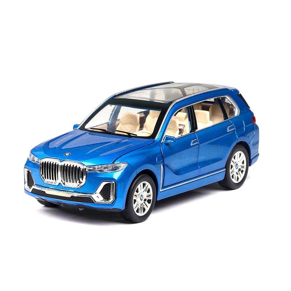 

1:24 X7 Miniature Toy Model Cars Alloy Diecast Sound Light Pull Back 6 Doors Opened Rubber Tires SUV Ornament Vehicles for Boys синий