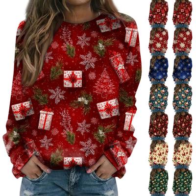 Women's Fashion Casual Long Sleeve Christmas Printed Neck Sweatshirt Top