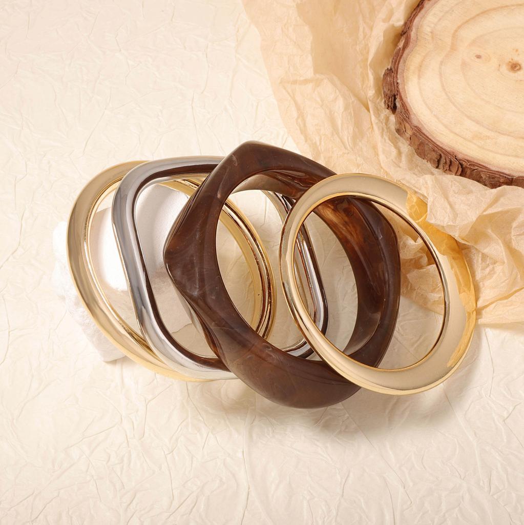 Personalized retro trend cold wind resin CCB geometric ring four-piece bracelet versatile casual women's models
