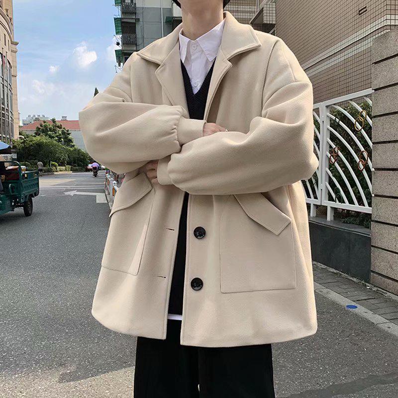 Men's Trendy Mid-Length Woolen Coat - Hong Kong Style, Autumn/Winter, Korean Version, Casual Fit, Handsome Look.