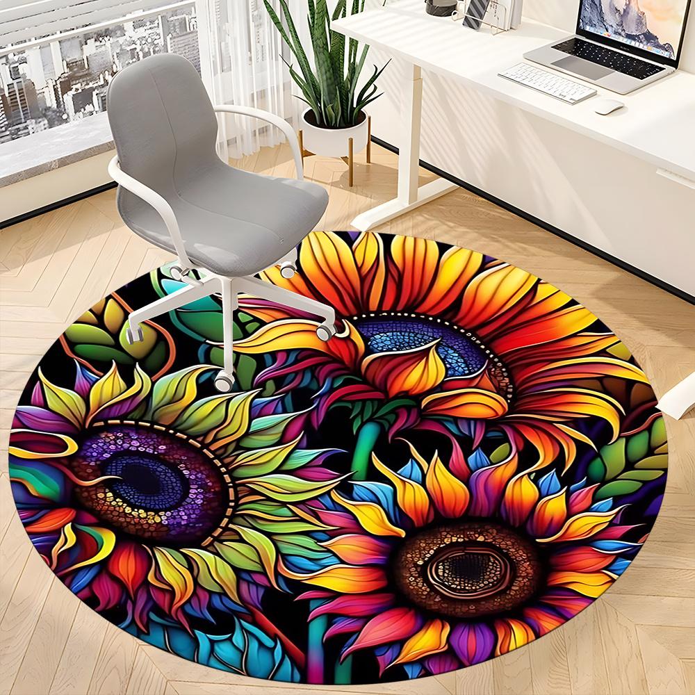 1pc Sunflower Mandala Office Round Area Rug, Indoor Mat Suitable ForOffice, Under Office Chairs Bedroom Living Room Home Decor, Room Deco Q074