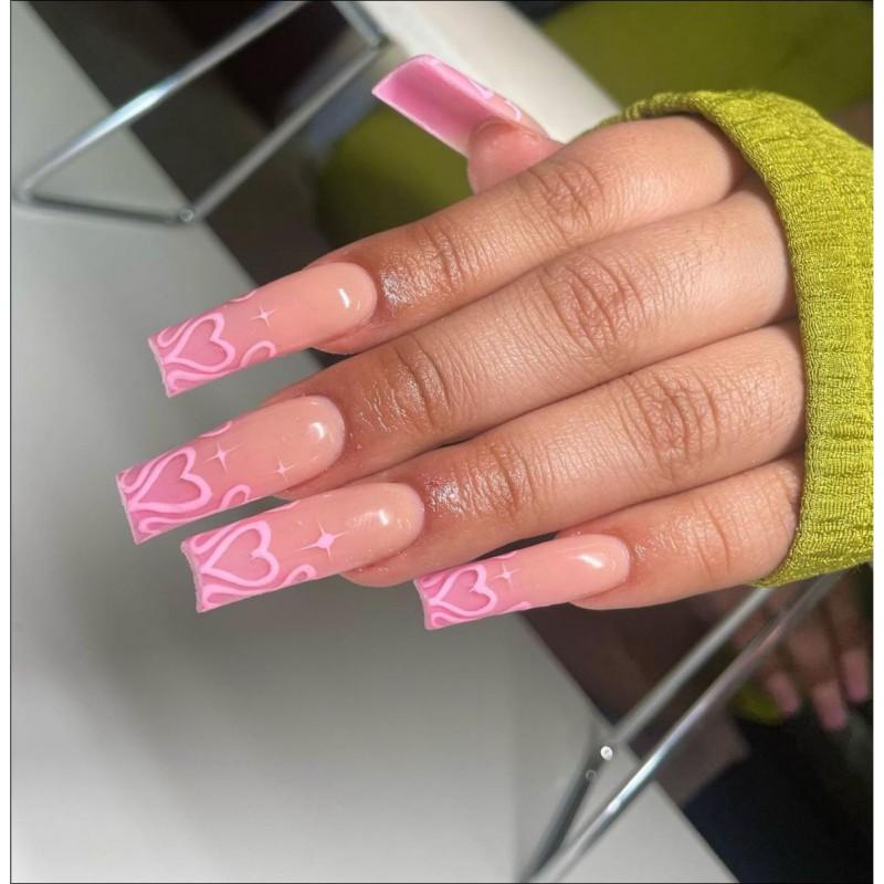Long Press-On Nails With Gradient Heart Design Ins Style Reusable Artificial Nail Tips Gel Nail Tips