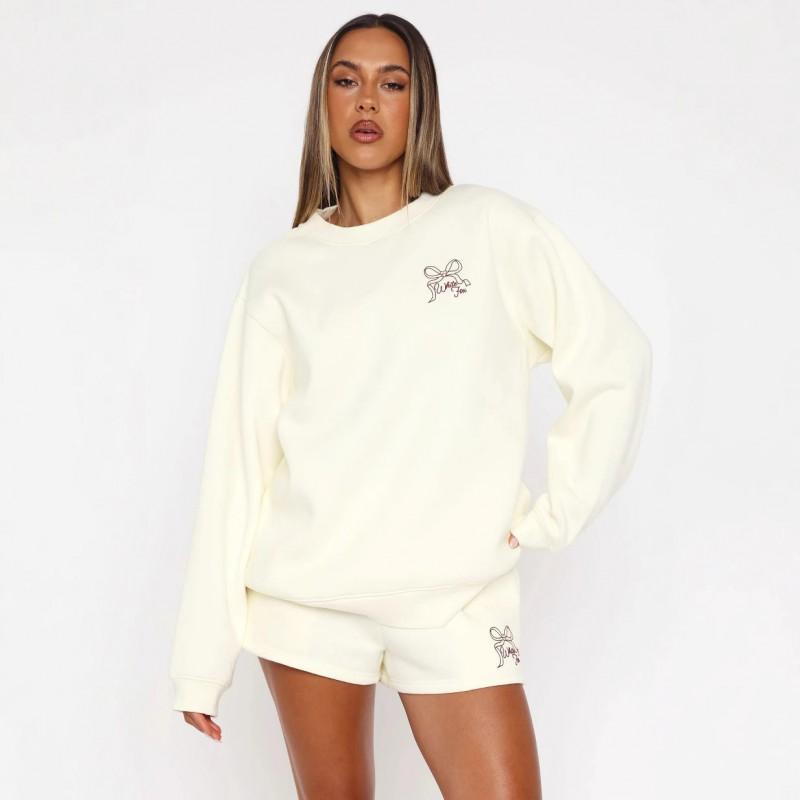 2026 Womens Long Sleeve Sweatshirt Bow Print Loose Fit Casual Top