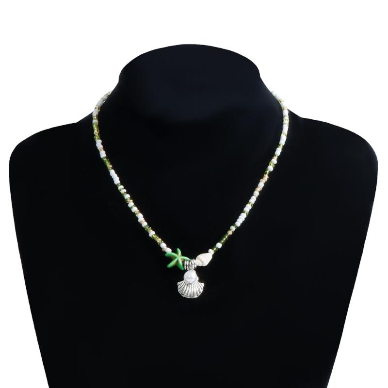 Beautiful Bohemian Starfish Pendant Necklace Colorful Bead Choker Adjustable Neck Chain Jewelry for Women and Girls