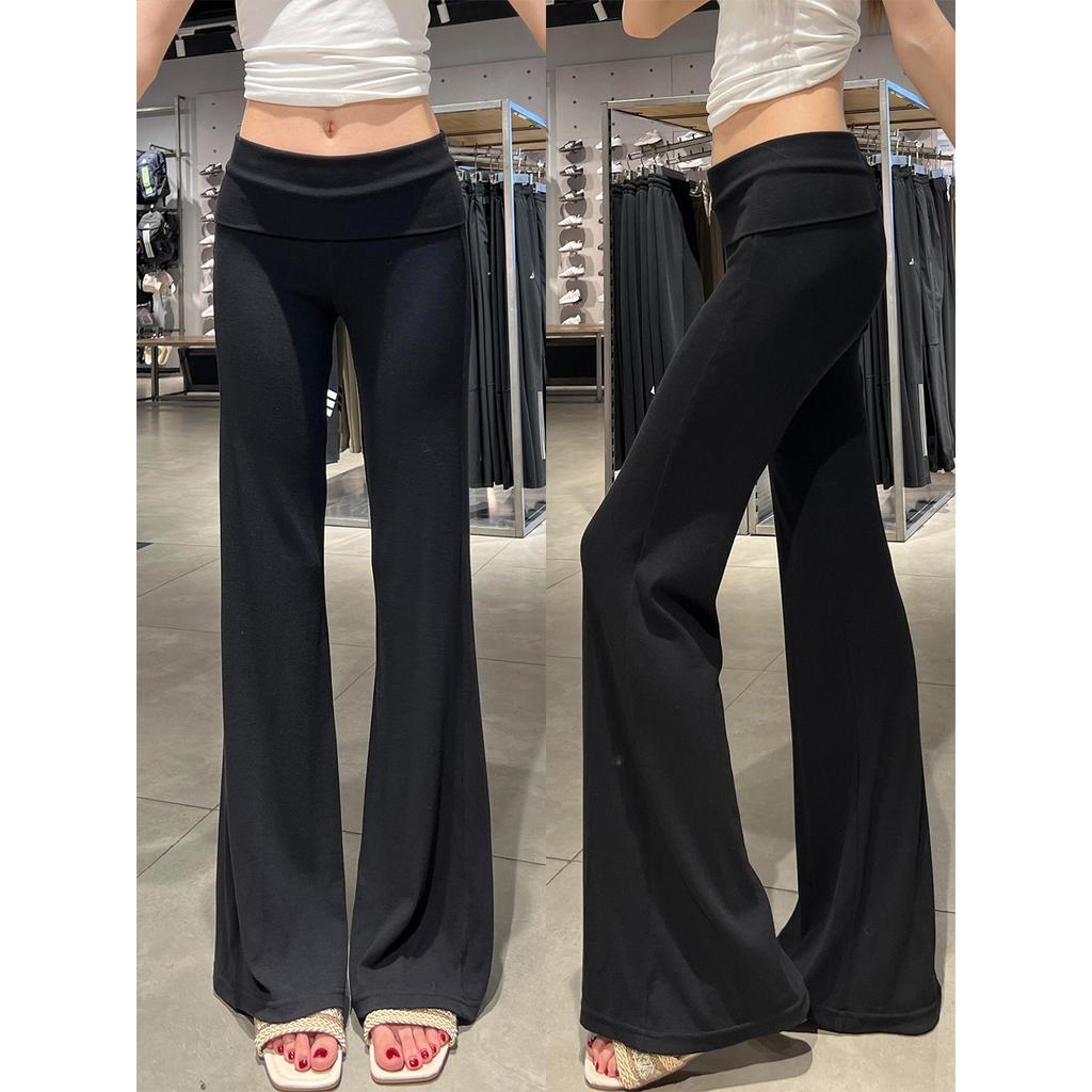 Flip waist slightly pulled pants women's summer low waist Spice girl slim flared pants drape horseshoe pants spring and autumn sweatpants