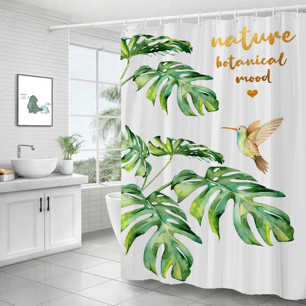 Tropical Plants Green Leaf 3D Printing Shower Curtain Polyester Waterproof Bathroom Curtain Home Decoration Curtain With Hook