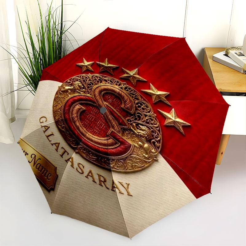 1 PC Automatic Folding Umbrella - Galatasaray S Custom Name Pattern, Portable & Foldable Design with 8 Ribs, Christmas Birthday Gifts