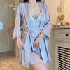 Women's Silky Comfy Padded Tie Sleep Dress with Robe Lounge Set