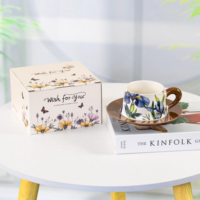 Niche Hand-Painted Floral Ceramic Coffee Cup and Saucer - Luxurious Nordic Design