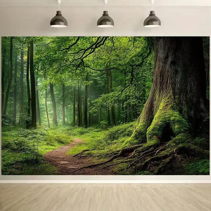 2D Enchanted Green Forest Path Photography Background