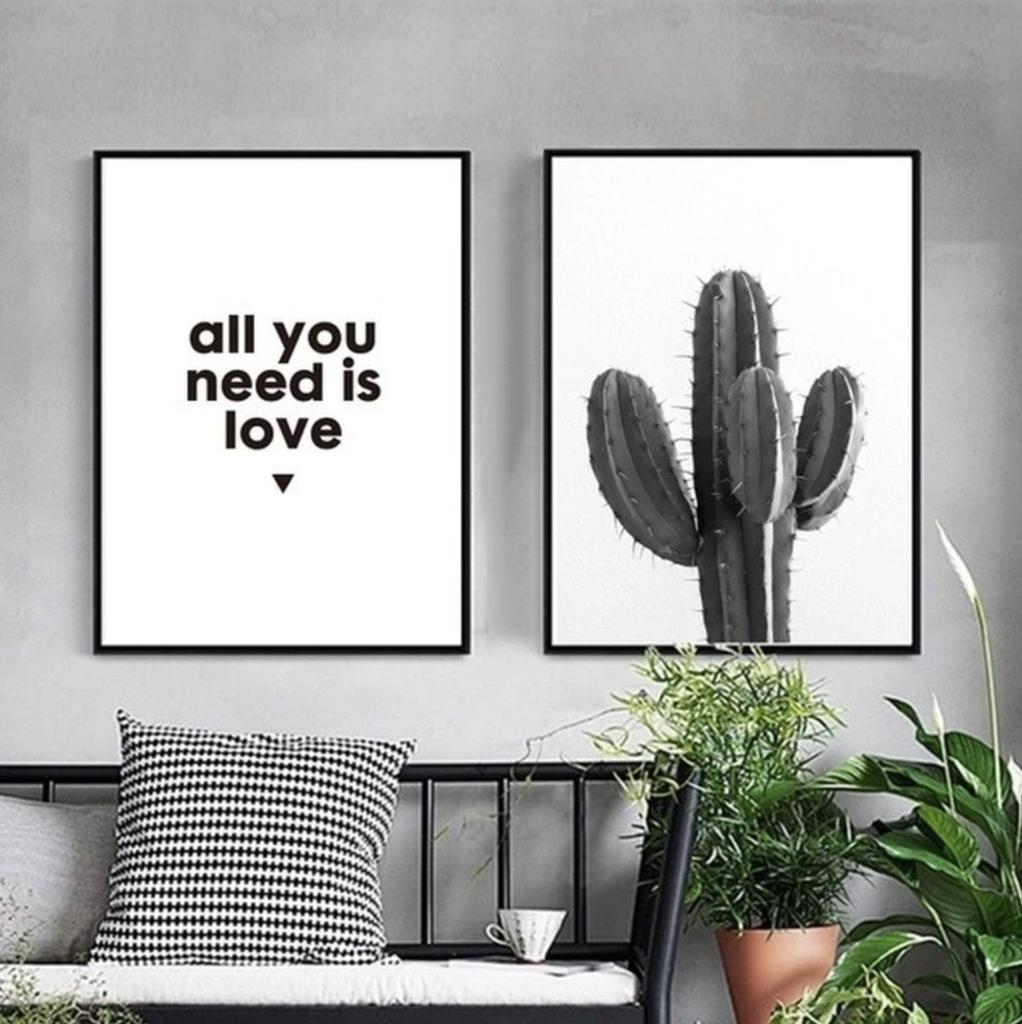 Scandinavian Style Love Poster Black and White Canvas Painting Cactus Wall Pictures For Living Room Nordic Decoration Home Art