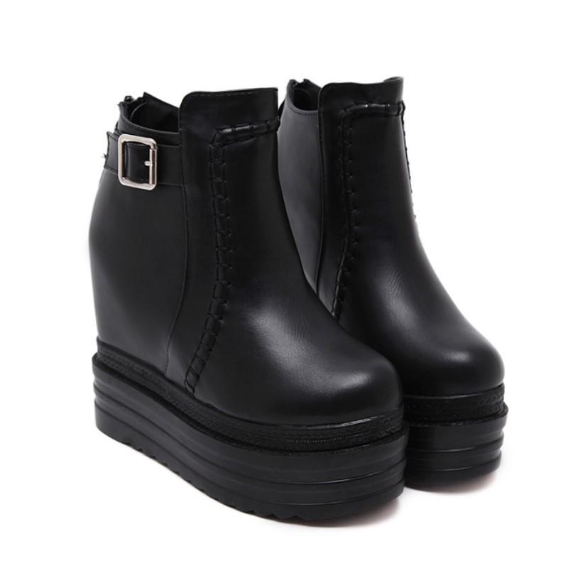 558-8 obcas typu slope heel super wysokie krótkie buty 14CM wodoodporne stół muffin gruba podeszwa pasek klamra modne wewnętrzne zwiększenie wysokości damskie buty