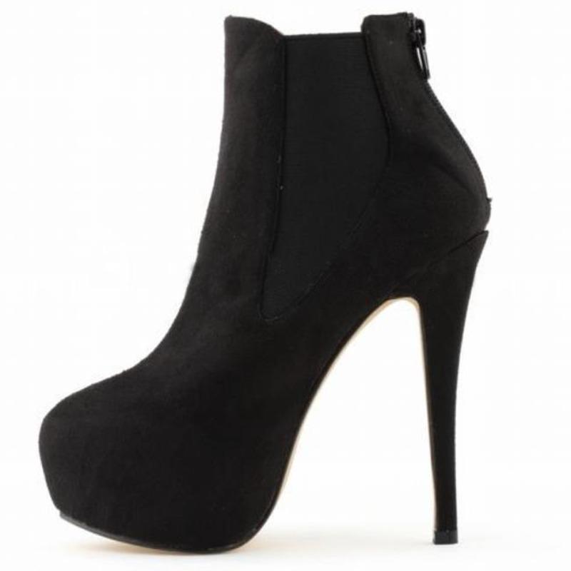 Große Größe 35-43 Damenstiefel 14cm Extrem High Heels Winter Herbst Kurze Stiefelette Sexy Plateau Casual Schwarze Party Schuhe