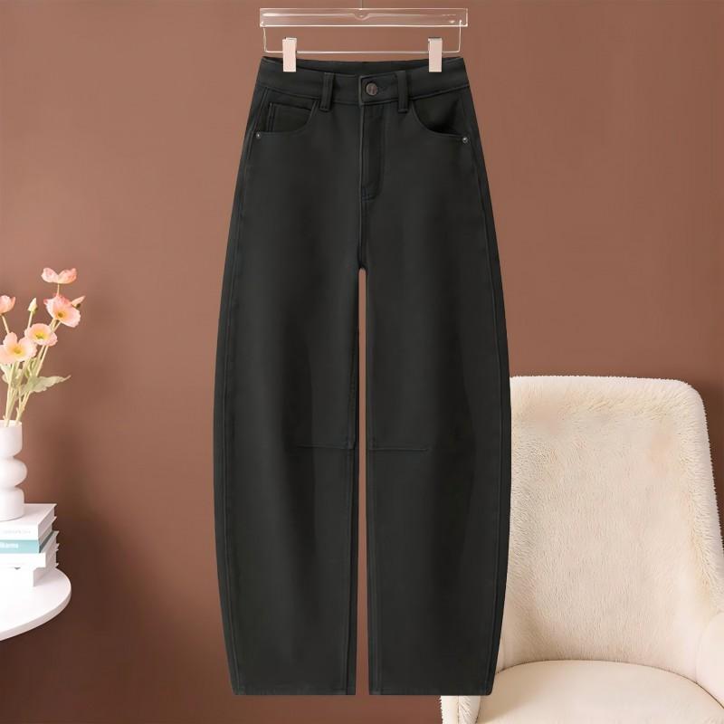 Womens High-Waisted Wide-Leg Straight Jeans 2026 Casual Loose Fit Cotton Denim Pants