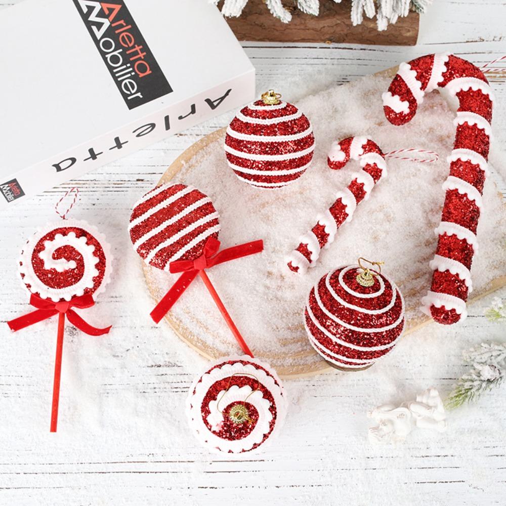 New Pink Christmas Tree Ornaments Shatterproof Foam Candy Crutch Xmas Tree Hangings Pendant Xmas Decorations DIY Christmas Ball