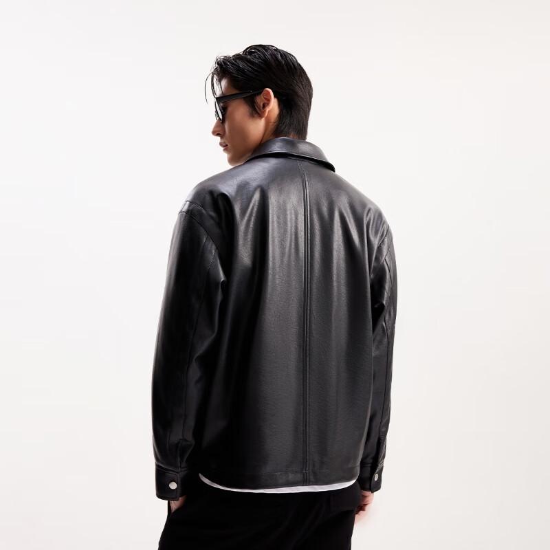 JACK&JONES Men's Fall 2025 Stand Collar Textured Faux Leather Padded Jacket