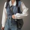 New Arrivals Open Run Women Basic Solid Shirt Layered Collar Neck Knit
