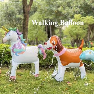 1PC 3D 3D chodící kočka jednorožec hliníkový filmový balón s kolečky, odnímatelnými kolečky, vhodný pro zdobení pet party, narozenin atd.