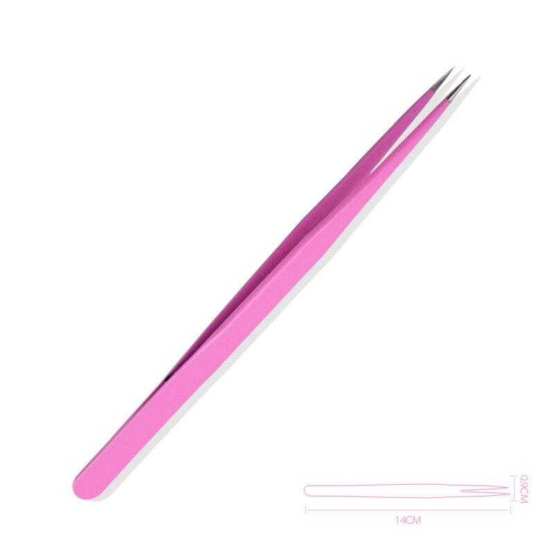 2Pcs Pink Stainless Steel Straight Curved Nail Art Tweezers Rhinestone Picker Nail Decoration Picking Up Tool