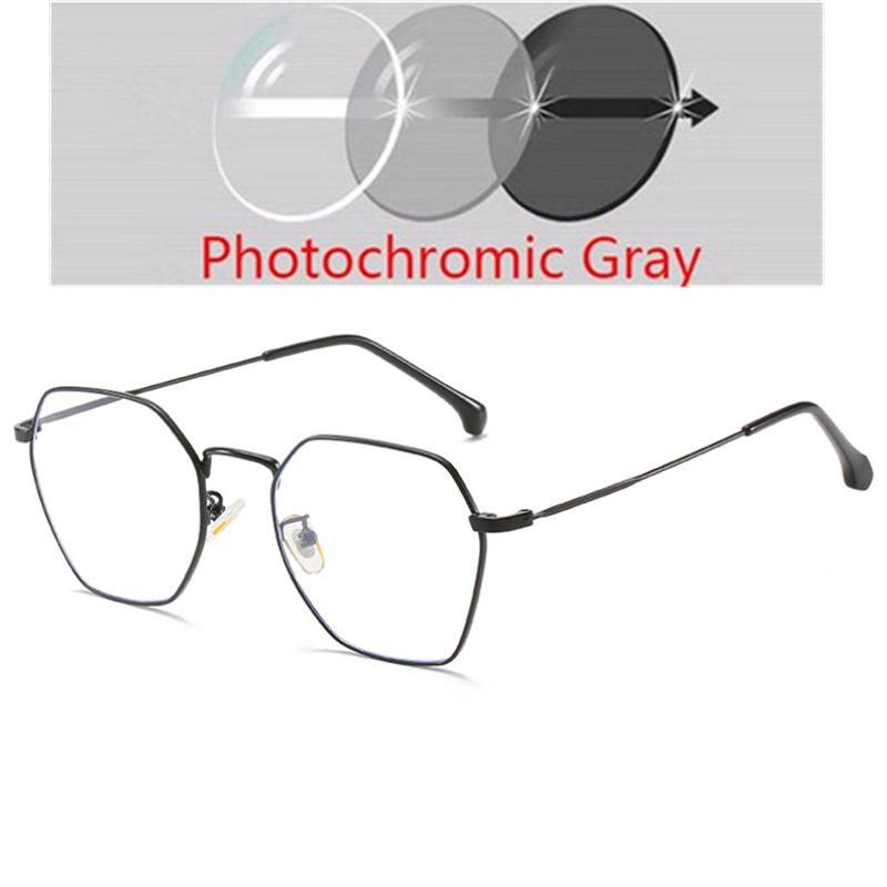Literature Retro Polygonal Photochromic With Prescription Eyeglasses Female Anti-blue Light Myopia Eyewear Male 0 -0.5 -1.0 Up To -6
