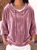 Women's Velvet Sweater Autumn and Winter European and American Women's Clothing New Hoodie Solid Color Drawstring Seven-quarter Sleeve Pullover Top