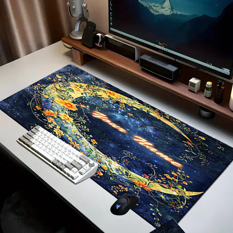 1PC Custom Name Floral Moon Art Mouse Pad, Keyboard and Mouse Desk Pad, for Computer Notebook Birthday Gift For Any Room Or Office