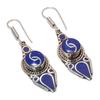 Lapis Lazuli Gemstone Earrings Tibetan Handmade Gift Nepali Jewelry 2.3" NE 5476
