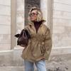 Women's Stand Collar Mid Length Trench Coat Drawstring Waist Solid Color 100 Cotton Windbreaker Jacket