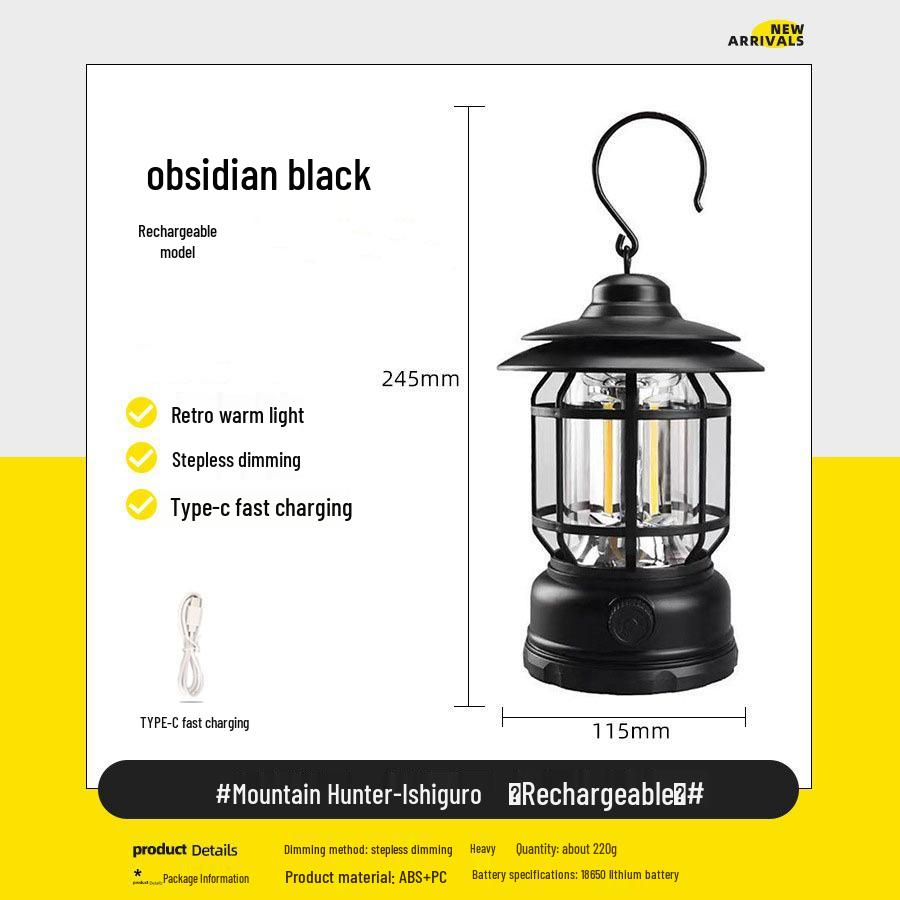 Waterproof Retro Portable Lantern with Type-C Charging for Camping