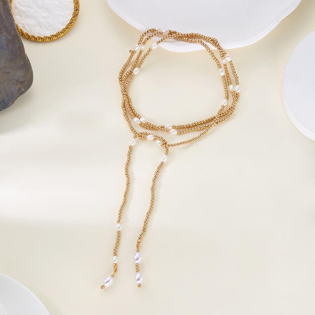 Trendige unregelmäßige Y-förmige lange Perlenkette für Damen Hip-Hop Anhänger Quastenkette kreative Halskette Schmuckgeschenk