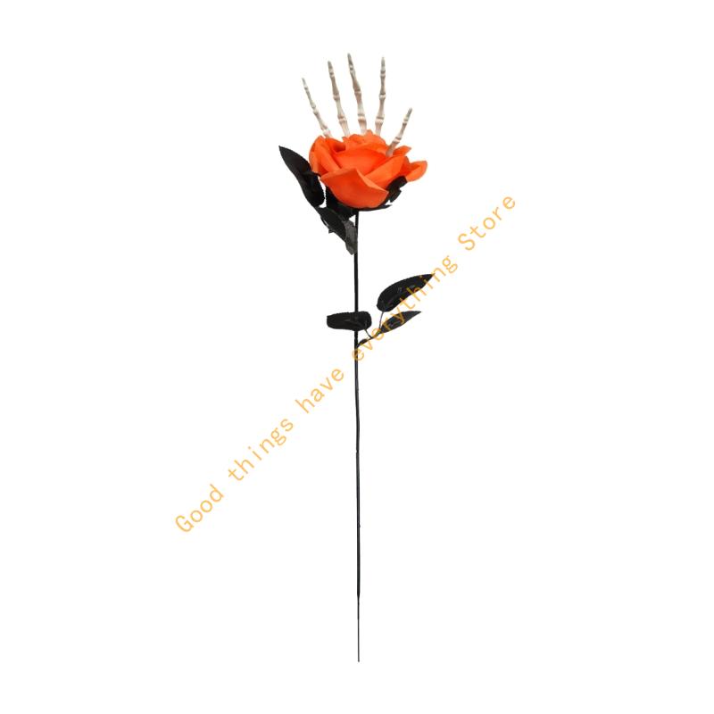 Adjustable Skeleton Hand Rose Stem Halloween Decoration Silk Floral Display For Home Office Haunting House Themes 55KF