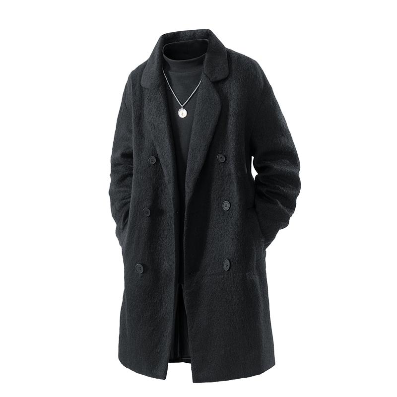 Autumn Winter Fleece Coat Mid-length Gray Oversized Thickened Warm Imitation Cashmere Blends Coat Men Double-breasted Trend Coat