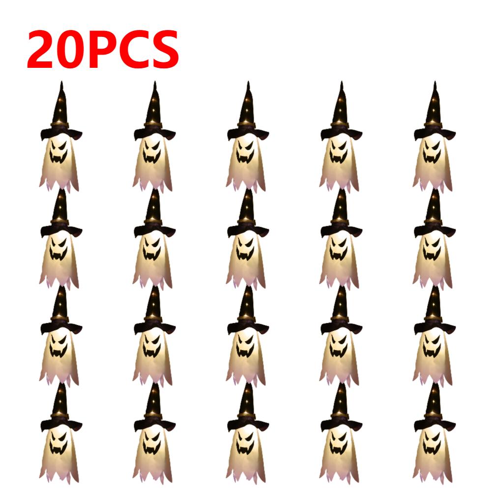 5-20PCS Halloween LED Flashing Light Hanging Ghost Halloween Party Dress Up Glowing Wizard Hat Lamp Horror Props Home Bar Decor