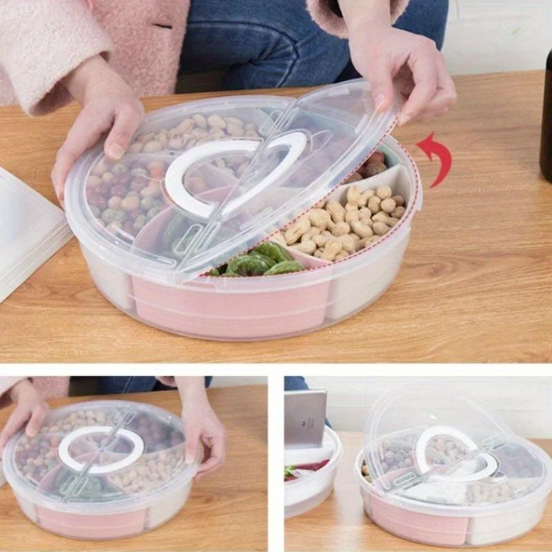 Multi - Compartment Round Food Storage Container with Transparent Lid and Convenient Handle - Ideal for Organizing Snacks