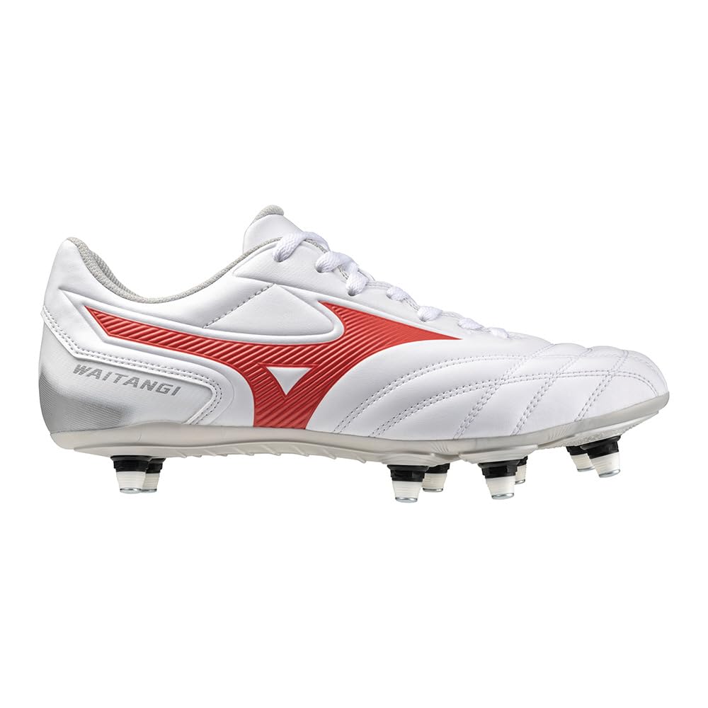 Rugby Shoes Waitangi II Club Wide 4E [Mizuno] CL, Activities, Fit, Lightweight, White/Red, 25.0 Cm,