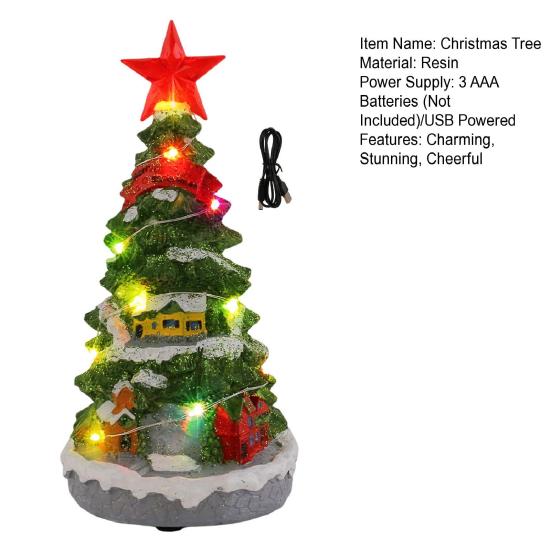 Brad de Crăciun muzical iluminat, cu baterii, brad de Crăciun de masă, cutie muzicală cu lumini multicolore pentru decor de sărbători pentru casă, birou