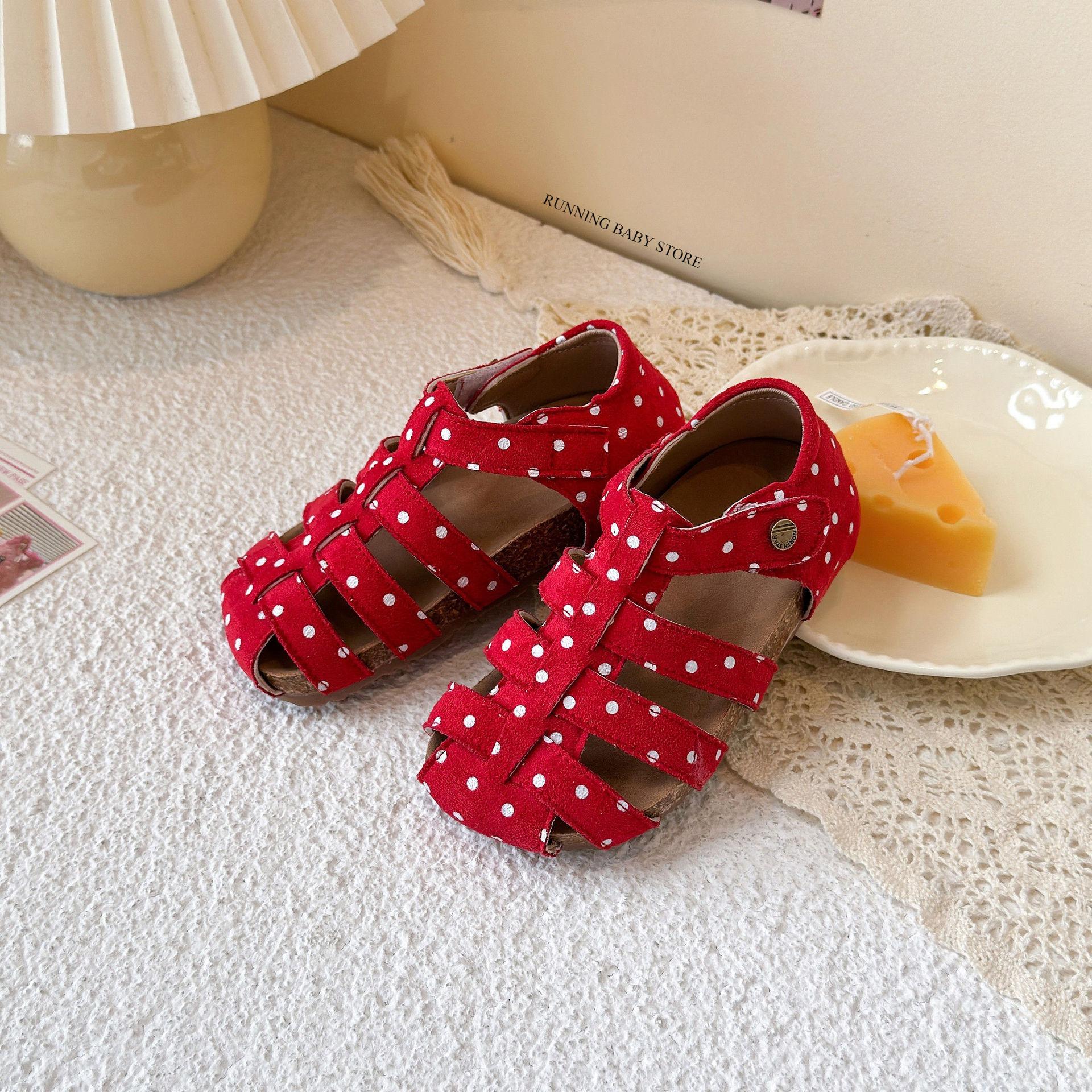 

All Over Print Polka Dot Children Sandals for Girls Suede Leather Summer Students Holiday Shoes Girl Daily Shoes Cut-outs I05103 22 красный