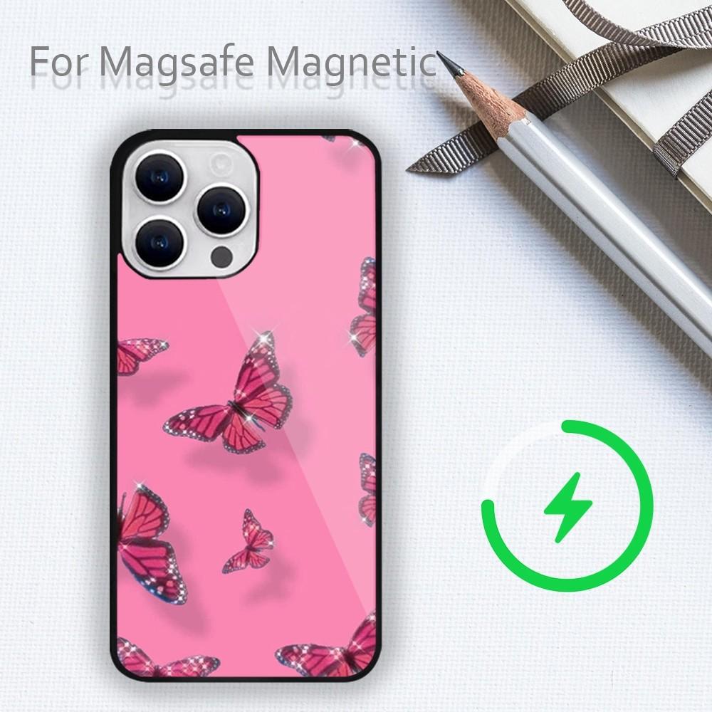 Fashion Retro Butterfly Phone Case For iPhone 15 14 13 12 11 Plus Pro Max Magsafe Magnetic Wireless Charging