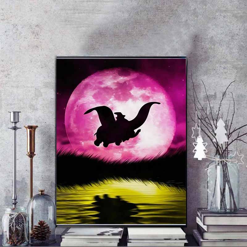 Disney Diamond Painting Dumbo Moonlit Silhouette Theme Illustration 5D Full Diamond Art Mosaic DIY Embroidery Cartoon Wall Decoration
