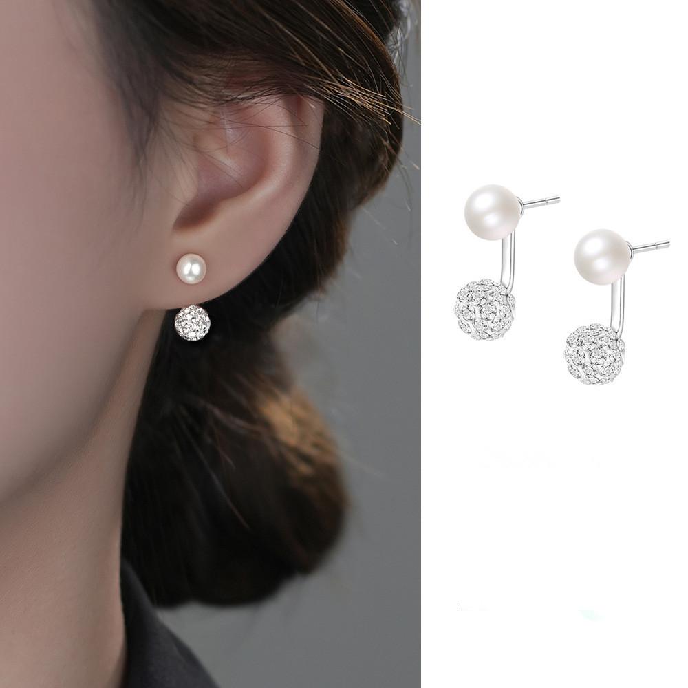 925 Sterling Silber Natürliche Süßwasserperlen Hinten montierte Ohrringe für Damen Französisch Leichter Luxus Temperament Party Schmuck