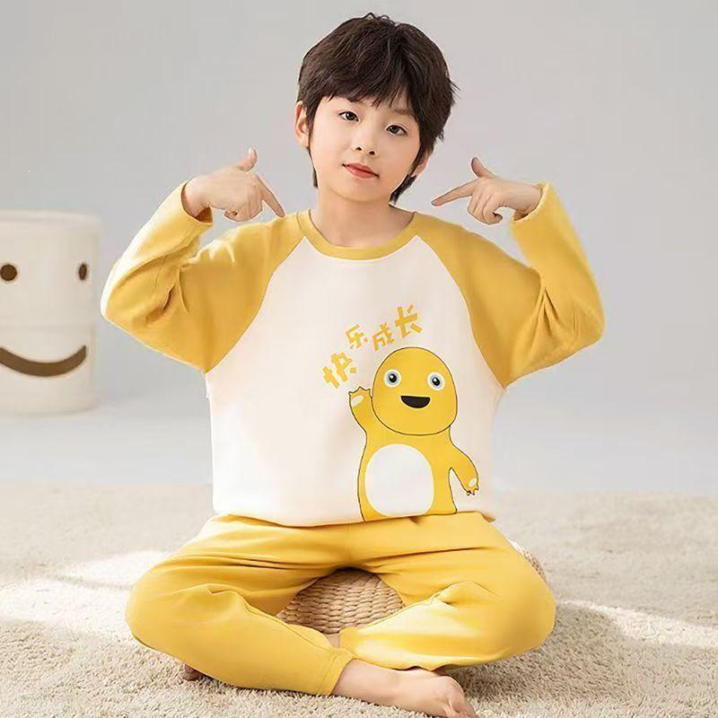 Children's Cartoon Long Sleeve Pajama Set - Round Neck, Plus Size, Teen & Kids