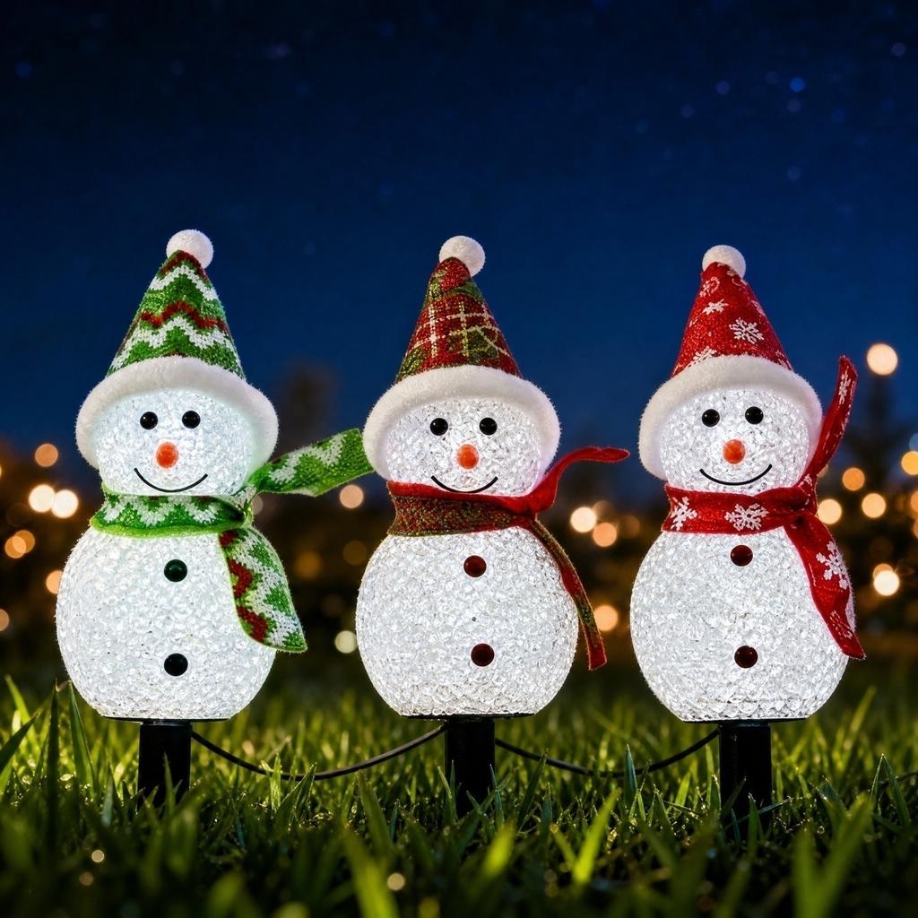 Snowman Stake Lights Outdoor Christmas Decoration, Powered Garden Path Lights for Yard Party, Auto /Off