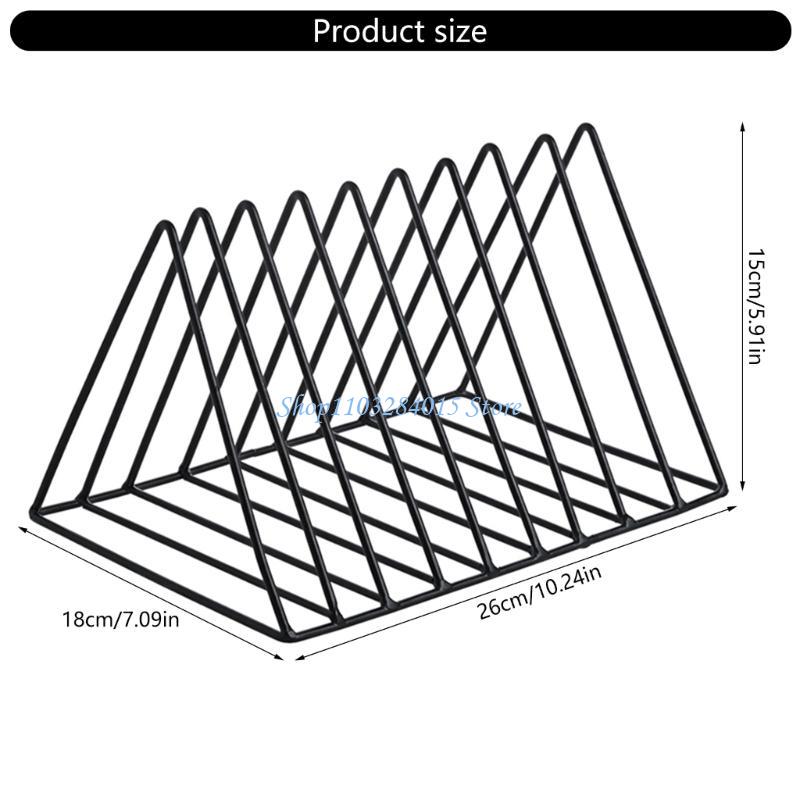 R6FF Desktop Book Organizers Magazine Rack Triangular Metal Book Rack 9 Compartments Bookend for Book Magazine Document
