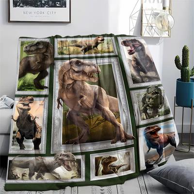 1Pc Dinosaur Print Flannel Blanket, High Quality Comfortable for All Seasons, Home Decor, Warmth and Comfort, Perfect for Christmas Gifts