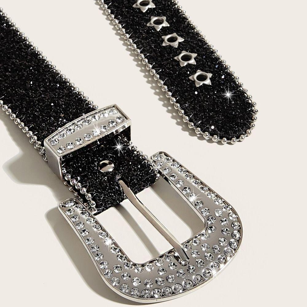 Y2K Rhinestone Belts PU Leather Star Belts Simple Waistband  Men